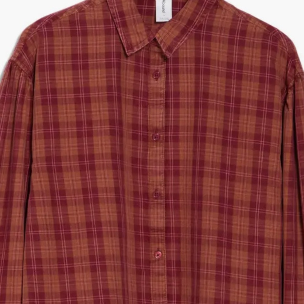 NWT Abound Plaid Button-Up Shirt Red Tan Jo Size Small - Picture 5 of 6